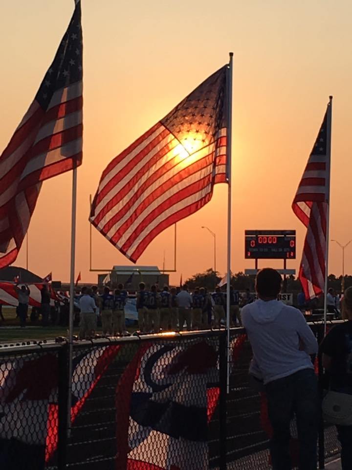flags at sunset